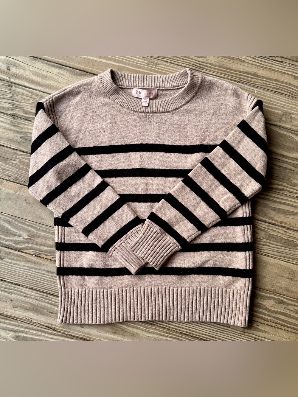 Women’s Philosophy Striped Crewneck Sweater in Tan and Black Size: Medium